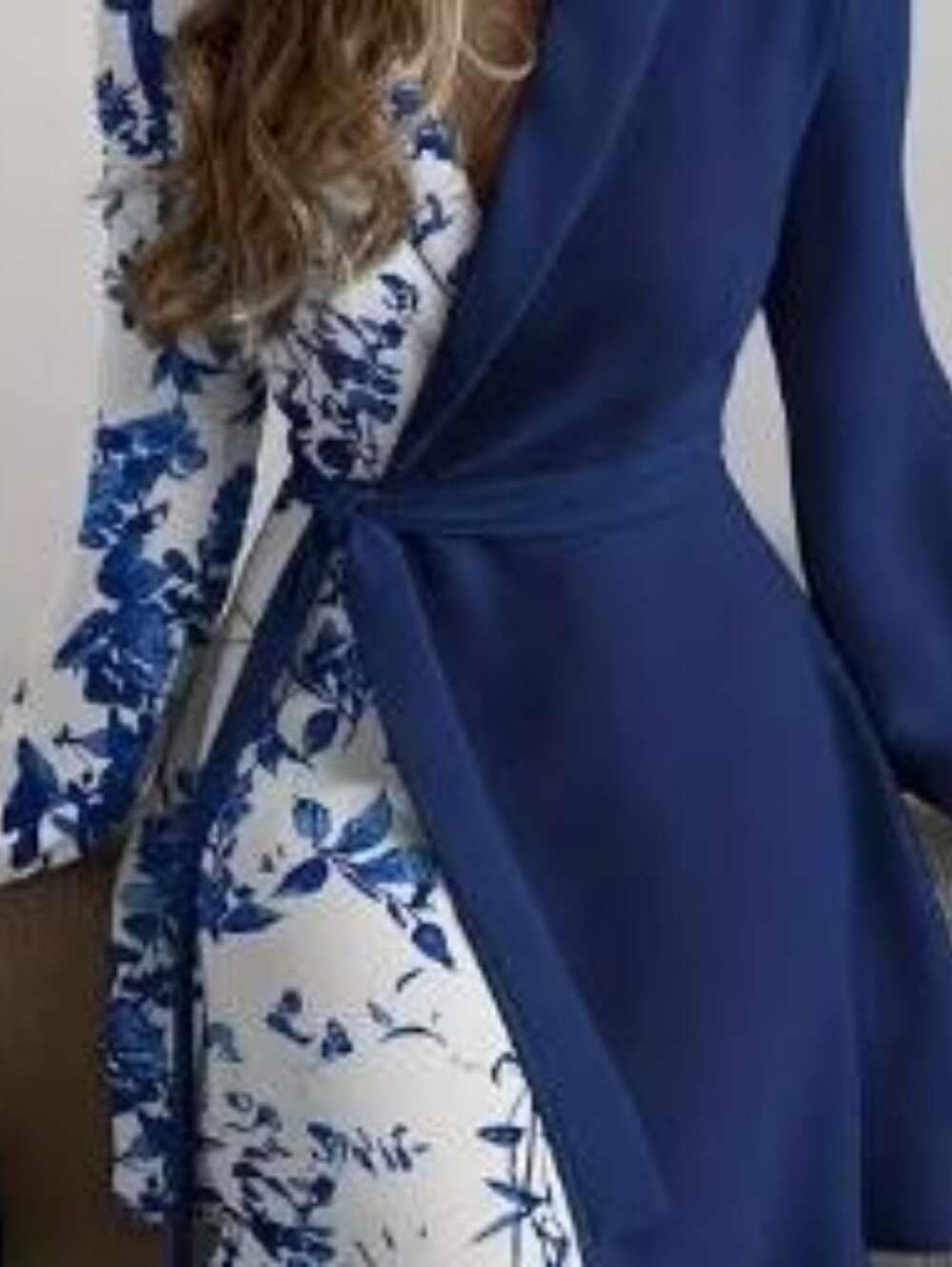 Elegant Blue & White Floral Wrap Dress